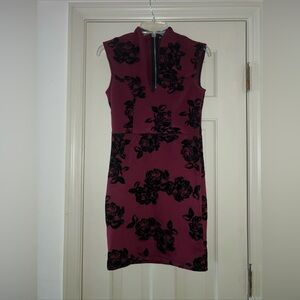 TRIXXI Burgundy Floral Body Con Dress Core Social Size 5 JUNIOR 14591